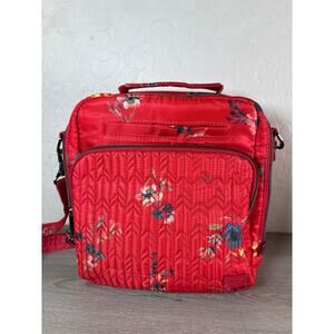 LUG Ranger Quilted Double Pocket Crossbody Travel Bag Purse Red Floral RFID